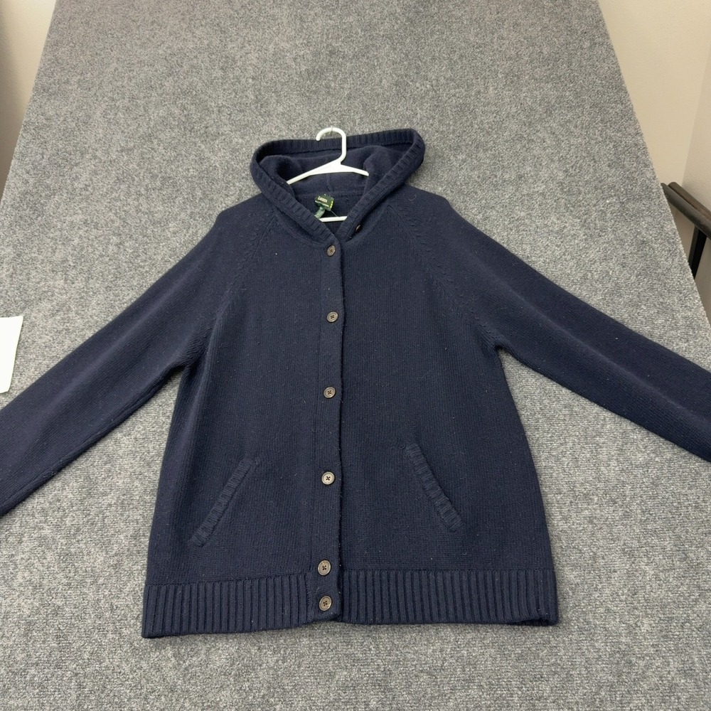 Lauren Ralph Lauren Cardigan Womens XL Blue Merino Wool Cashmere Hooded Classic